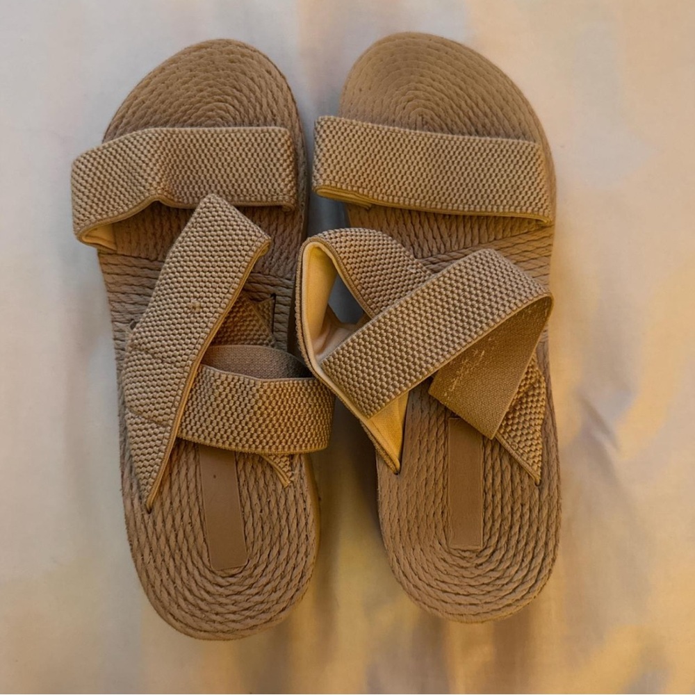 Beige Textured Slide Sandals